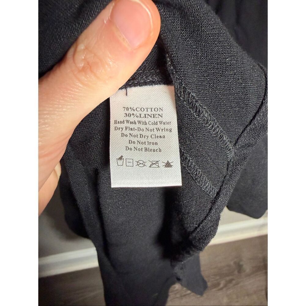 P. Cill Rae Lagenlook black linen blend black v neck midi dress - Picture 7 of 10